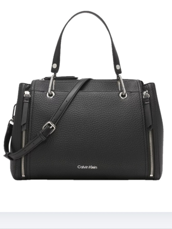 Calvin Klein Handbags - Calvin Klein Black Pebbled Leather Top-Handle Garnet Satchel w/ Crossbody Strap